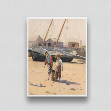 Fisherman Kids on the Beach /A Basket of Clams by Winslow Homer 3 : 4 Vertical New Premium Wall Art Canvas by MeriDeewar