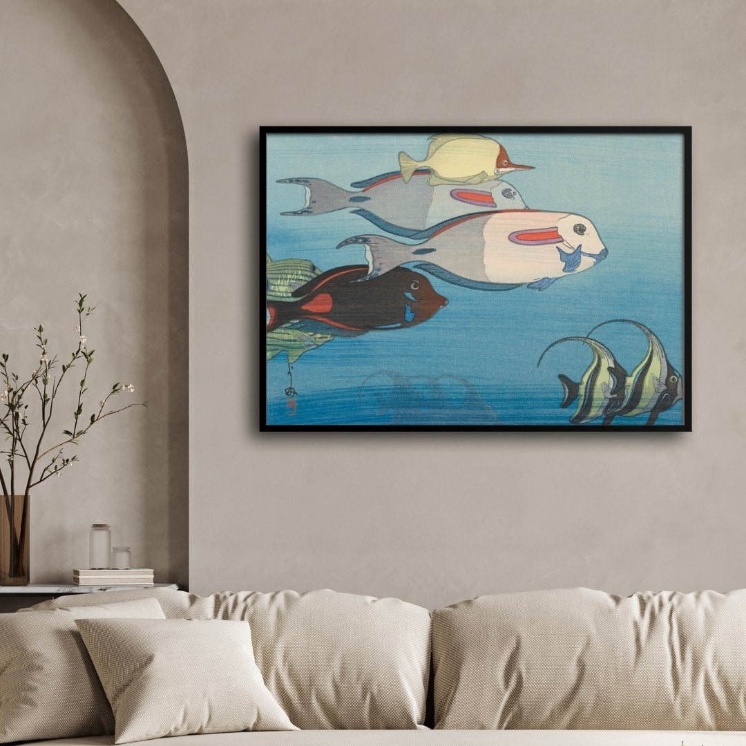 Fishes of Honolulu – Hiroshi Yoshida Japanese Woodblock Print 2 : 3 Horizontal Premium Wall Art Canvas by MeriDeewar
