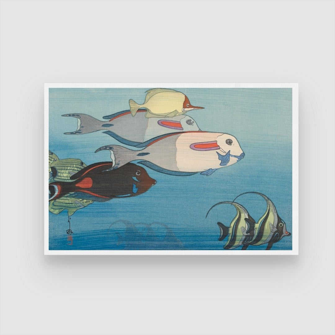 Fishes of Honolulu – Hiroshi Yoshida Japanese Woodblock Print 2 : 3 Horizontal Premium Wall Art Canvas by MeriDeewar