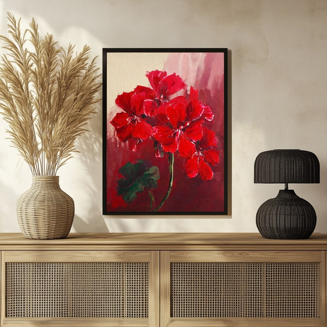 Floral Abstract Art: Geranium Painting for Modern Home Decor 3 : 4 Vertical New Premium Wall Art Canvas by MeriDeewar