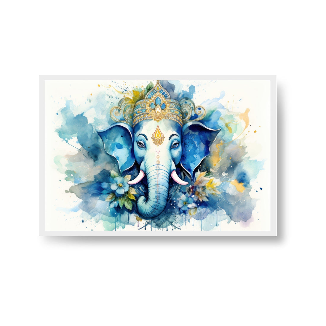 Floral Art Lord Blue Ganesha Painting Premium Wall Art Canvas by MeriDeewar