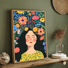 Floral Dreamscape – Colorful Woman Portrait Wall Art Print 2 : 3 Vertical Premium Wall Art Canvas by MeriDeewar
