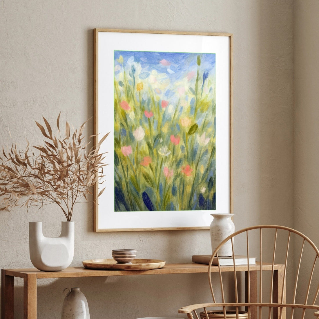 Floral Meadow Painting for Living Room | Impressionist Wildflower Wall Art | Giclée Print 2 : 3 Vertical Premium Wall Art Canvas by MeriDeewar