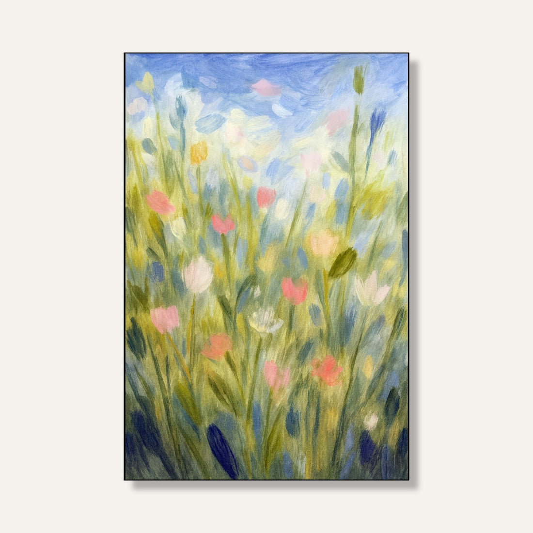 Floral Meadow Painting for Living Room | Impressionist Wildflower Wall Art | Giclée Print 2 : 3 Vertical Premium Wall Art Canvas by MeriDeewar