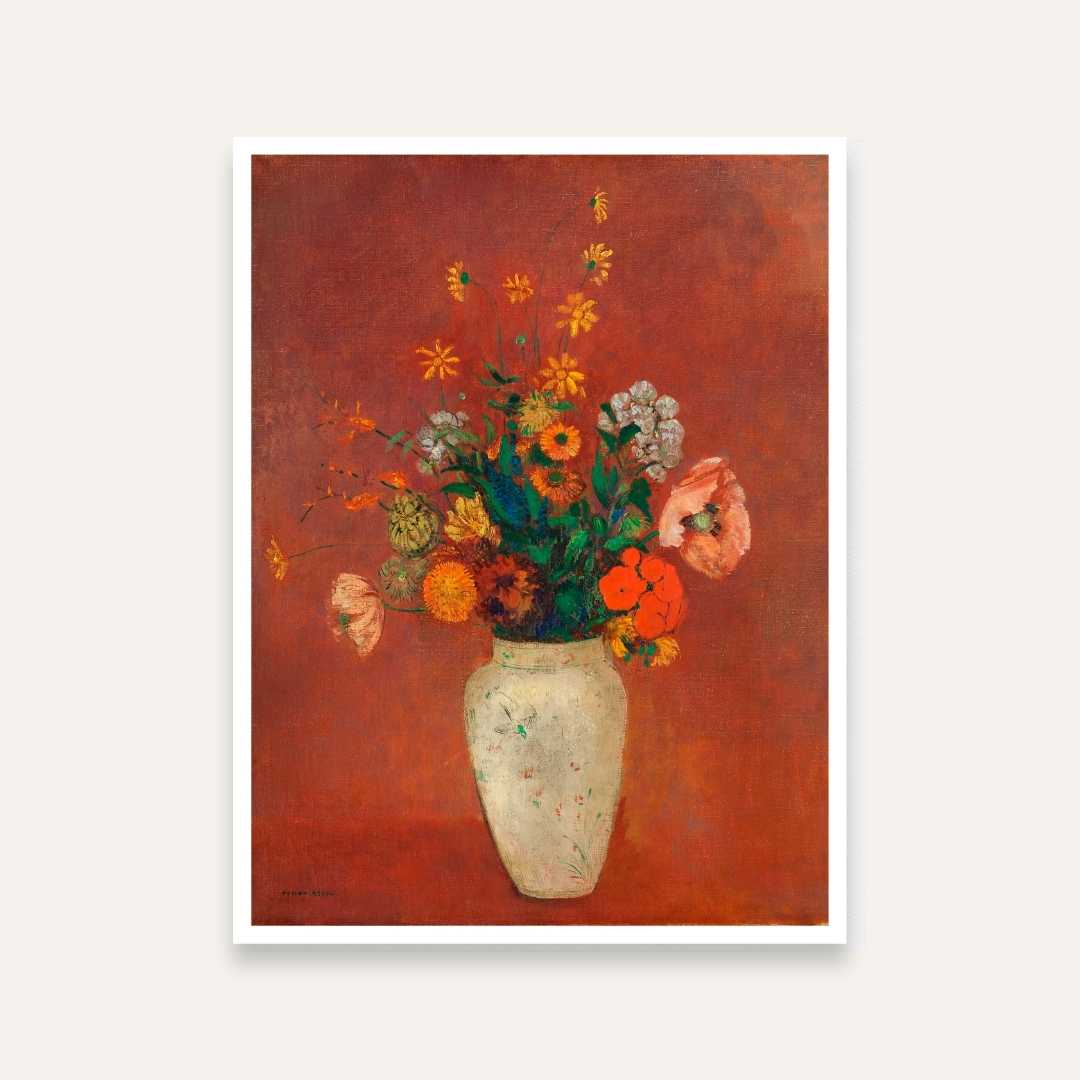 Floral Painting for Living Room | Bouquet in Chinese Vase by Odilon Redon | Wall Art 4 X 5.5 Vertical Premium Wall Art Canvas by MeriDeewar