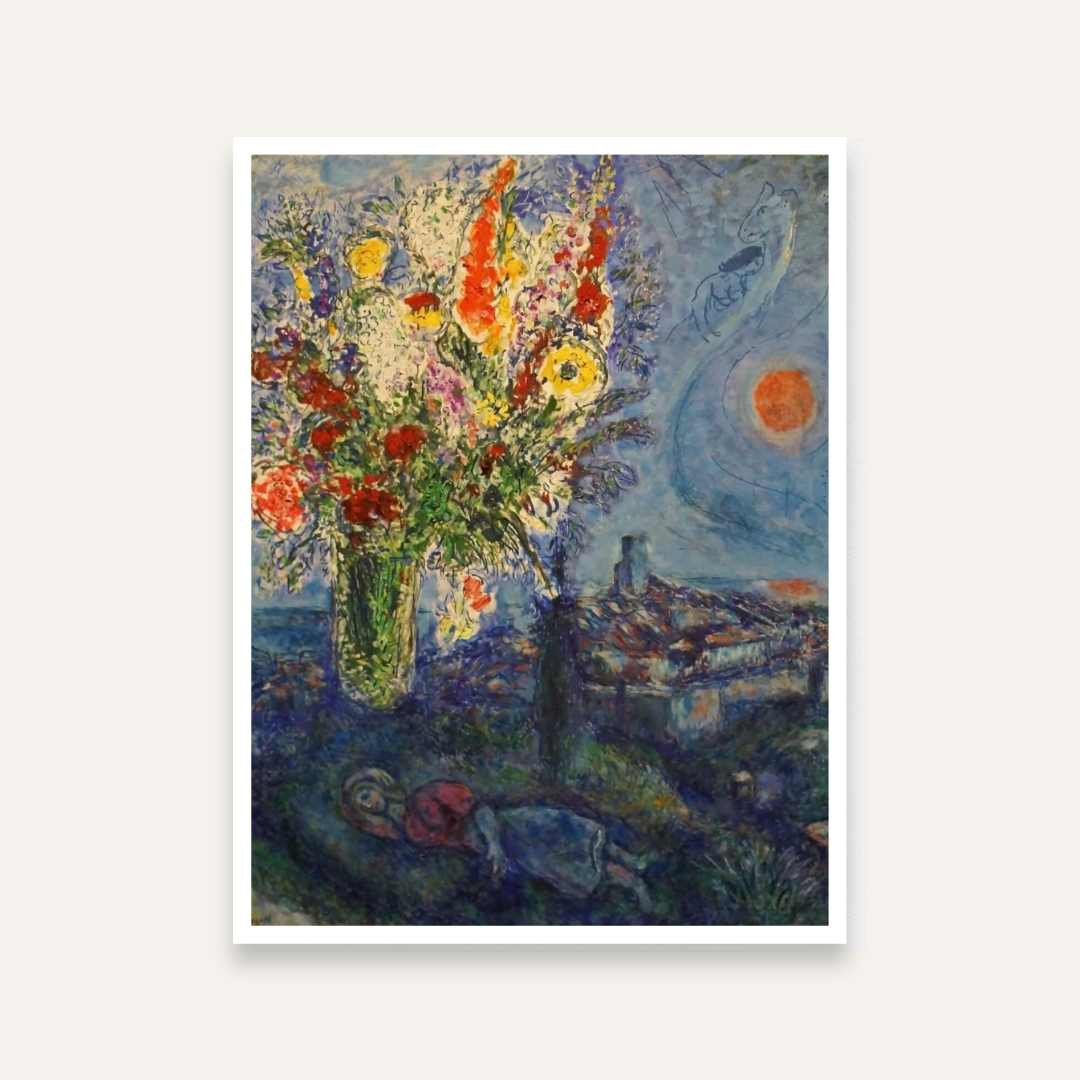 Floral Painting for Living Room | Chagall Dreamy Bouquet Wall Art | Romantic Home Decor 3 : 4 Vertical Premium Wall Art Canvas by MeriDeewar