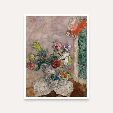 Floral Painting for Living Room | Chagall Spring Flowers | Dreamy Wall Art Print 3 : 4 Vertical Premium Wall Art Canvas by MeriDeewar
