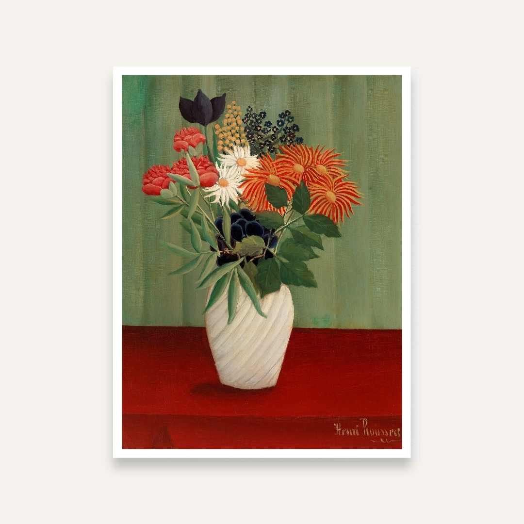 Floral Painting for Living Room | Henri Rousseau Flower Vase Wall Art Print 4 :5 Vertical Premium Wall Art Canvas by MeriDeewar