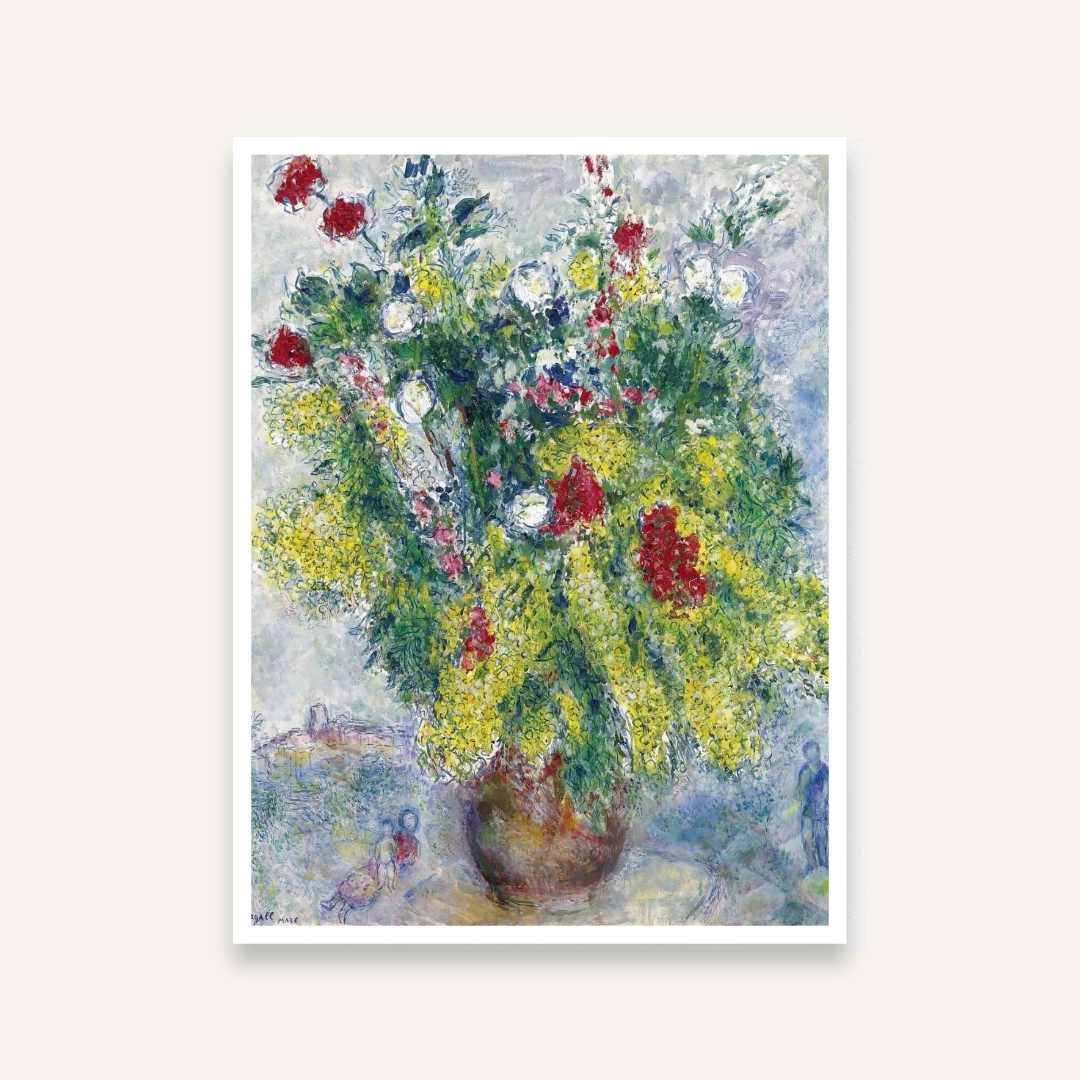 Floral Painting for Living Room – Mimosas with Flowers by Marc Chagall | Giclée Art Print 3 : 4 Vertical Premium Wall Art Canvas by MeriDeewar