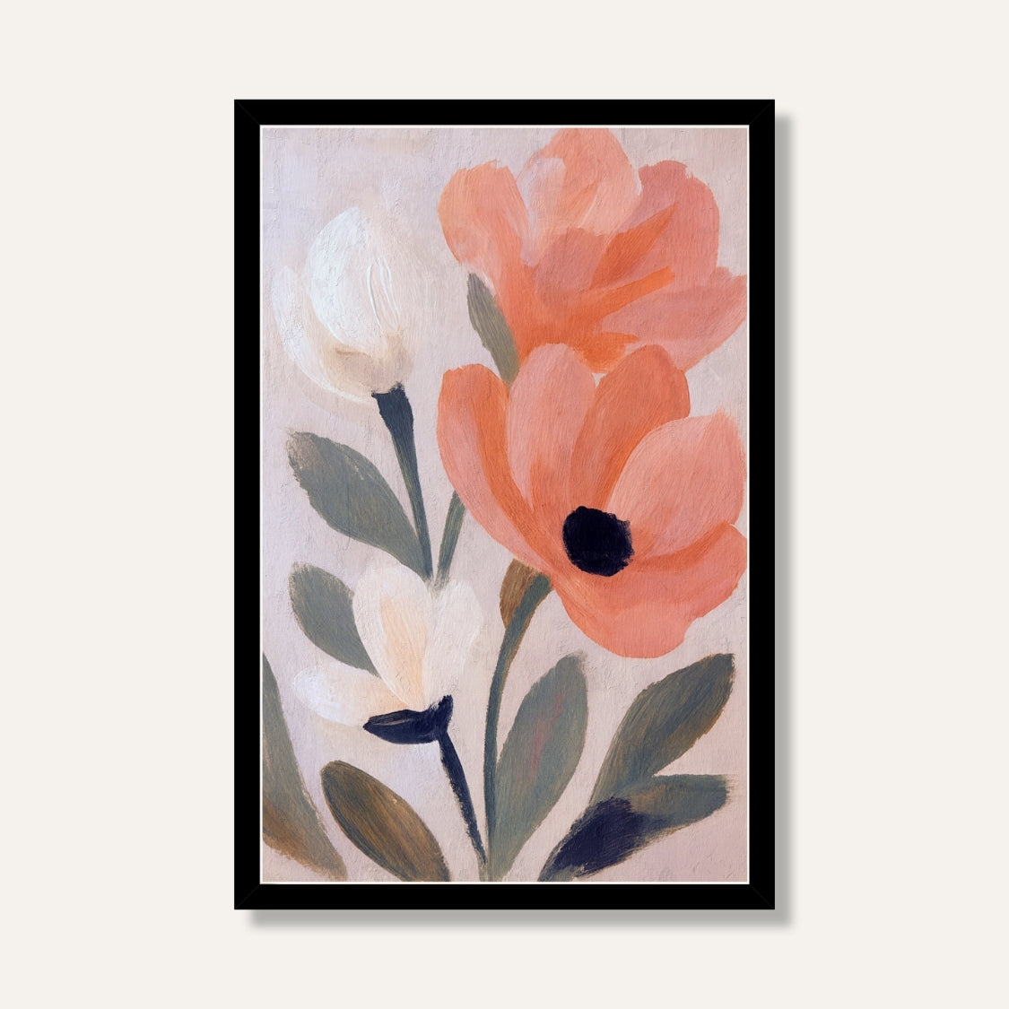 Floral Painting for Living Room – Peach & White Bloom | Giclée Fine Art Print 2 : 3 Vertical Premium Wall Art Canvas by MeriDeewar