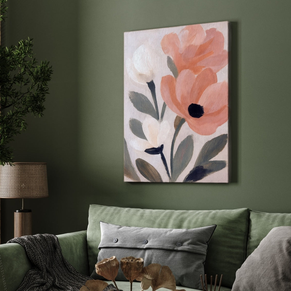 Floral Painting for Living Room – Peach & White Bloom | Giclée Fine Art Print 2 : 3 Vertical Premium Wall Art Canvas by MeriDeewar