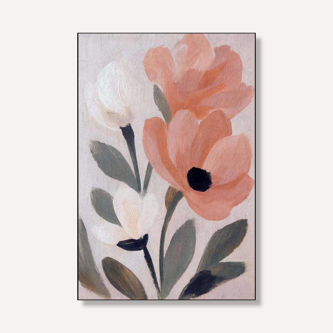 Floral Painting for Living Room – Peach & White Bloom | Giclée Fine Art Print 2 : 3 Vertical Premium Wall Art Canvas by MeriDeewar