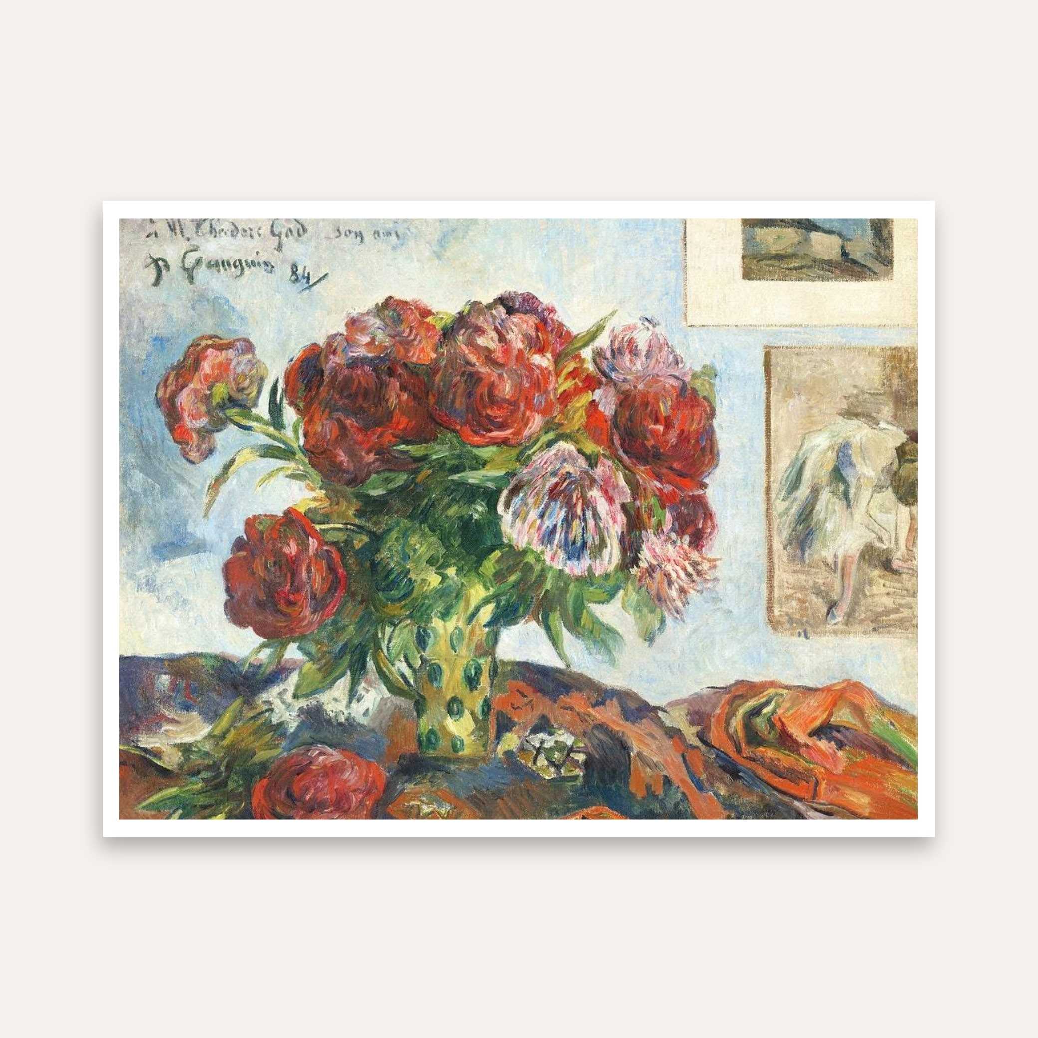 Floral Painting for Living Room | Peonies by Paul Gauguin | Vintage Wall Art Print 4 : 3 Horizontal Premium Wall Art Canvas by MeriDeewar