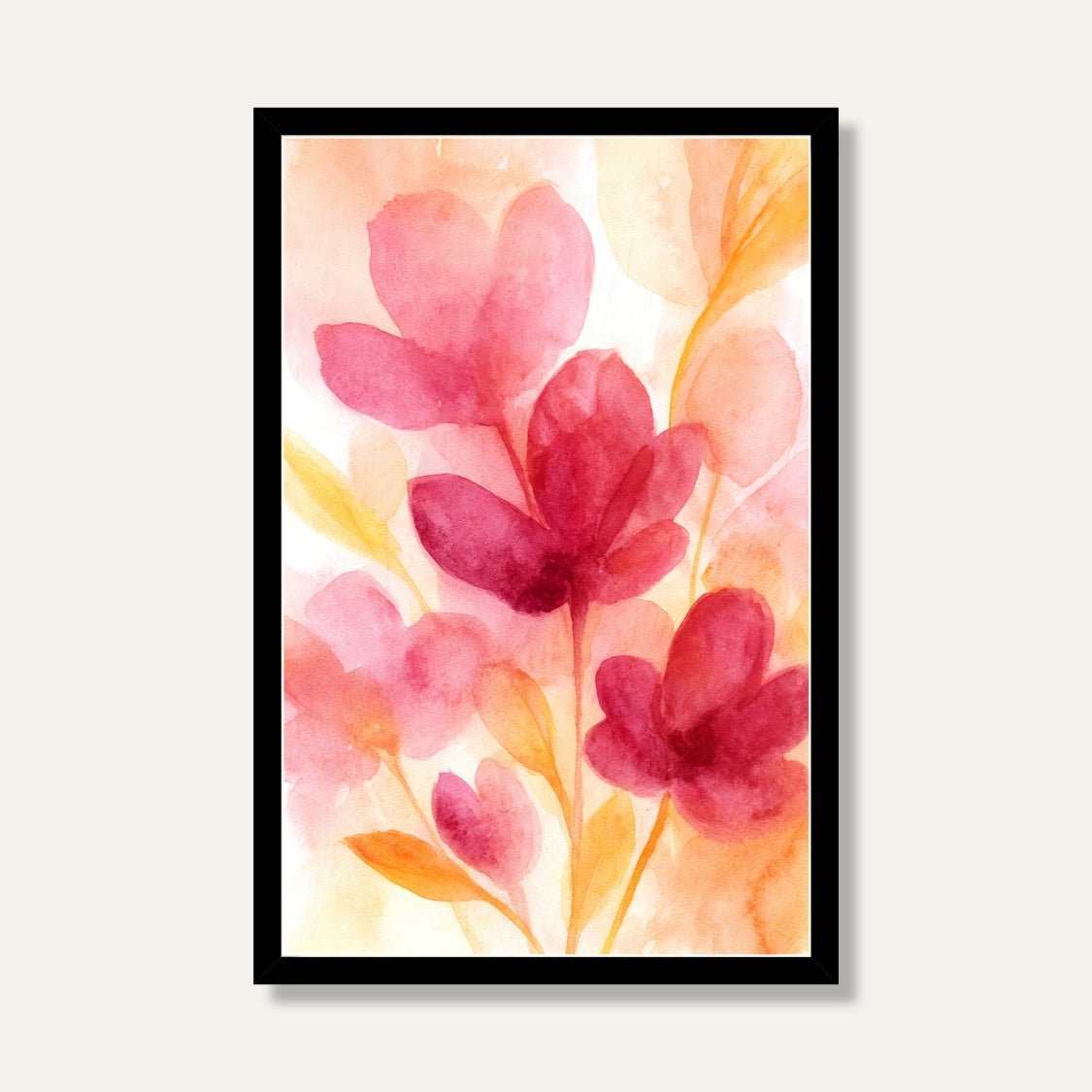 Floral Painting for Living Room – Pink Watercolor Flowers | Giclée Fine Art Print 2 : 3 Vertical Premium Wall Art Canvas by MeriDeewar