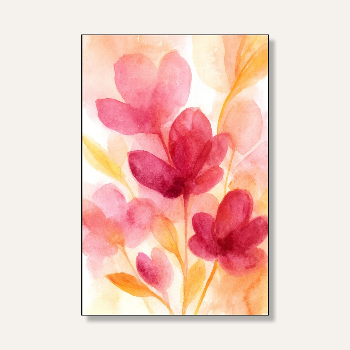 Floral Painting for Living Room – Pink Watercolor Flowers | Giclée Fine Art Print 2 : 3 Vertical Premium Wall Art Canvas by MeriDeewar