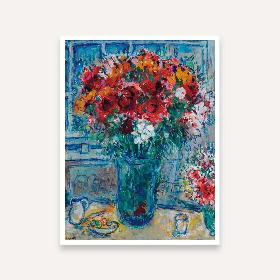 Floral Painting for Living Room | Red Bouquet Wall Art by Marc Chagall | Giclée Print 3 : 4 Vertical Premium Wall Art Canvas by MeriDeewar