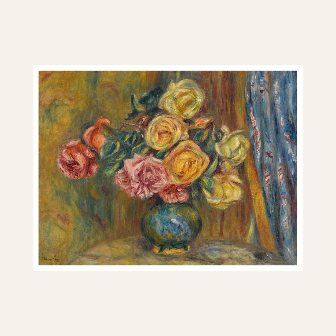 Floral Painting for Living Room | Roses in Vase Wall Art | Renoir Impressionist Print 6 : 5 Horizontal Premium Wall Art Canvas by MeriDeewar