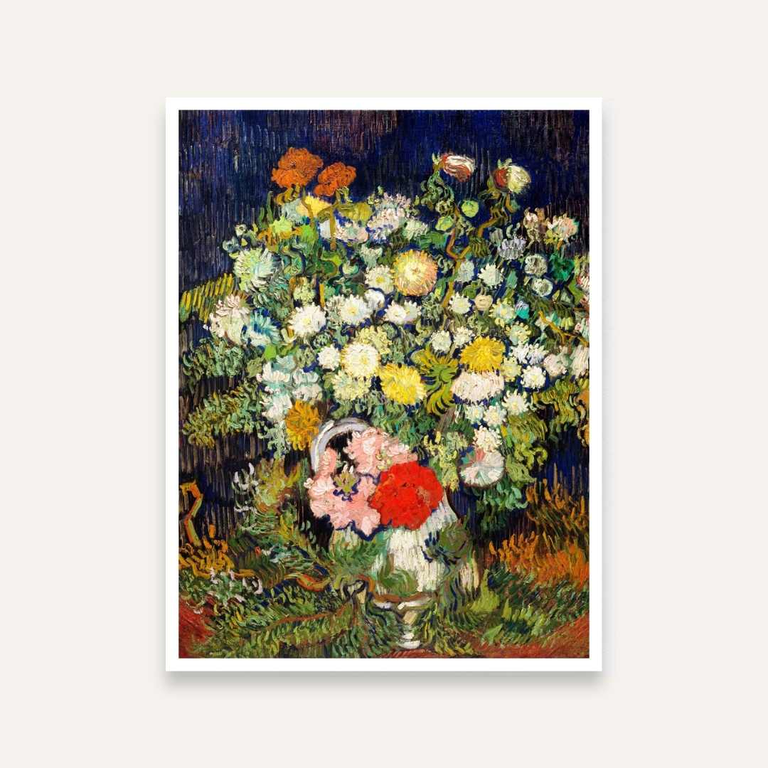 Floral Painting for Living Room – Van Gogh Bouquet of Flowers in a Vase | Wall Art for Home Decor 3 : 4 Vertical Premium Wall Art Canvas by MeriDeewar