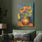 Floral Painting for Living Room | Van Gogh Fritillaries in Copper Vase | Wall Art 3 : 4 Vertical Premium Wall Art Canvas by MeriDeewar