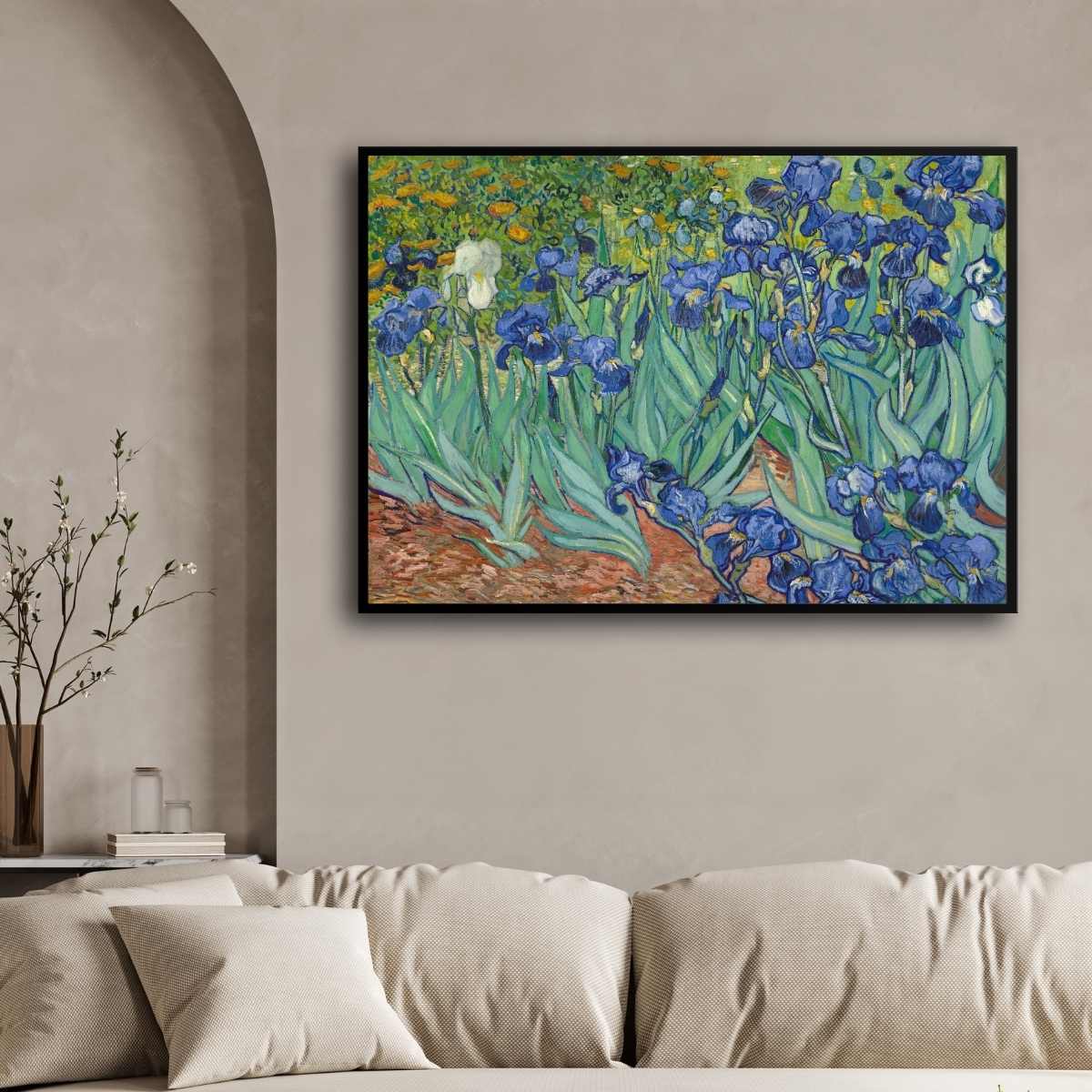 Floral Painting for Living Room – Van Gogh Irises Garden | Wall Art for Home Decor 4 : 3 Horizontal Premium Wall Art Canvas by MeriDeewar