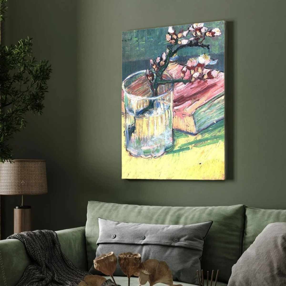 Floral Still Life Painting for Living Room | Van Gogh Almond Blossom | Wall Art Print 3 : 4 Vertical Premium Wall Art Canvas by MeriDeewar
