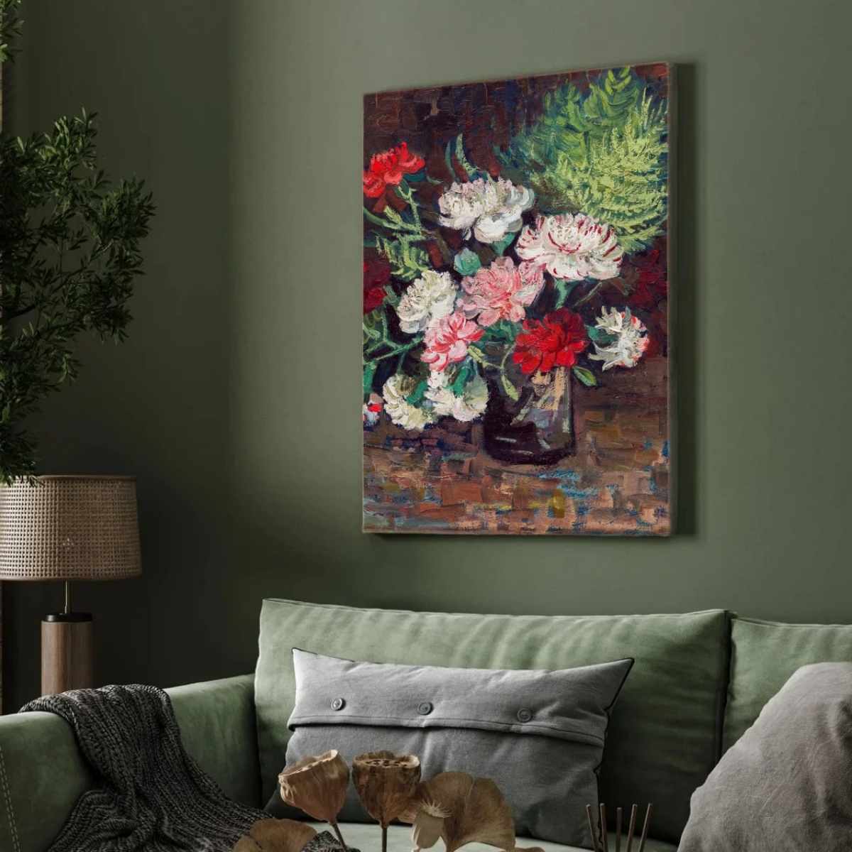 Flower Painting for Living Room | Van Gogh Carnations Floral Wall Art | MeriDeewar 3 : 4 Vertical Premium Wall Art Canvas by MeriDeewar