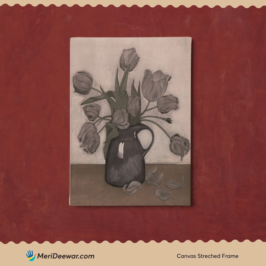 Flower Vintage Painting 3 : 4 Vertical New Premium Wall Art Canvas by MeriDeewar