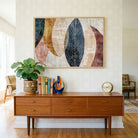 Foliage in Indigo & Ochre | Mid-Century Modern Abstract Botanical Framed Wall Art 4 : 3 Horizontal Premium Wall Art Canvas by MeriDeewar