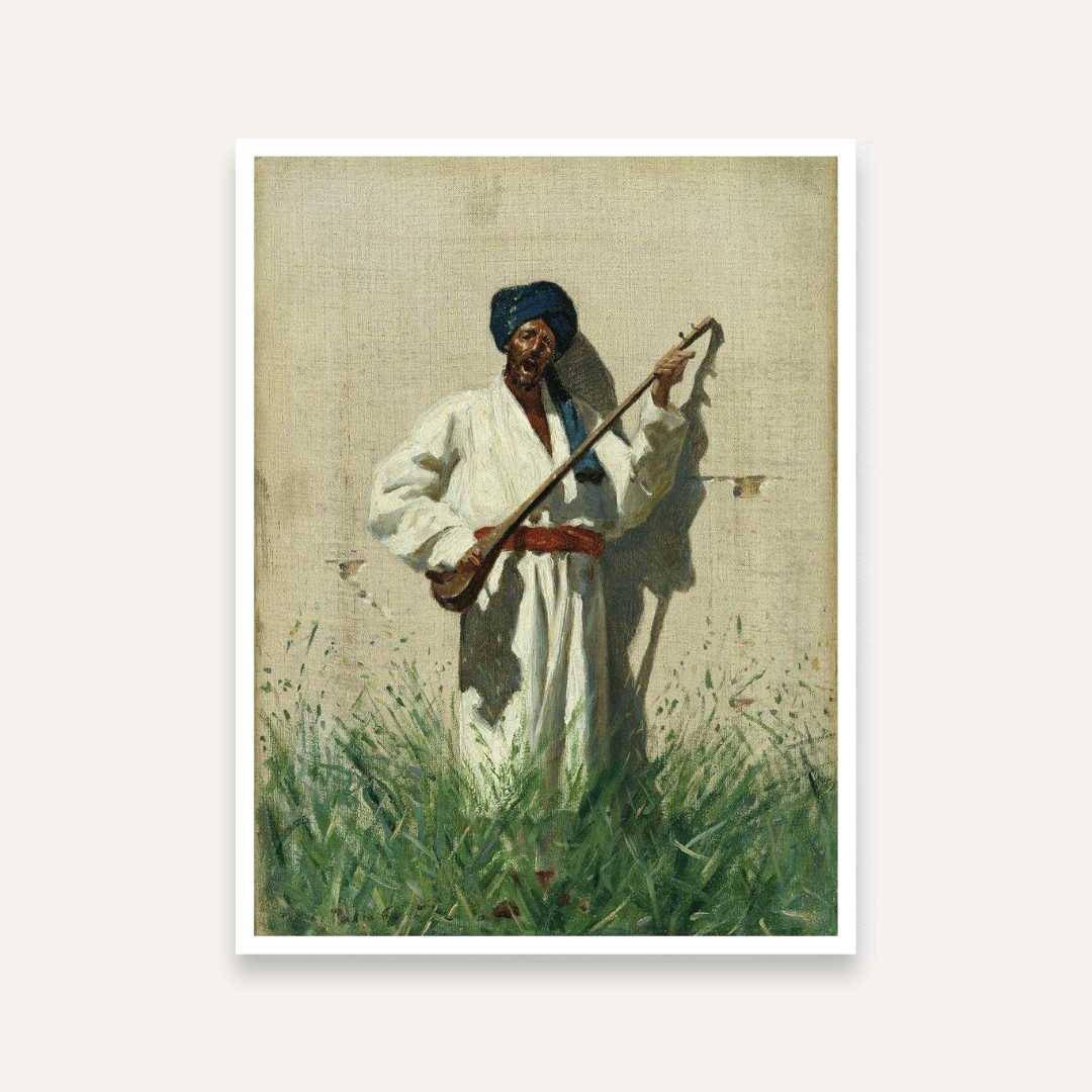 Folk Musician Painting for Living Room | Vintage Wall Art | Giclée Fine Art Print 3 : 4 Vertical Premium Wall Art Canvas by MeriDeewar
