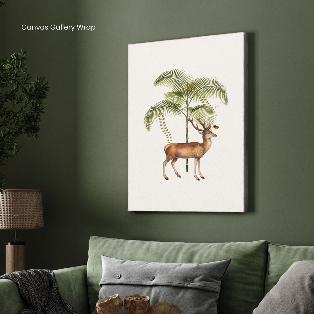 Forest Stag & Palm — Elegant Deer Botanical Wall Art 2 : 3 Vertical Premium Wall Art Canvas by MeriDeewar
