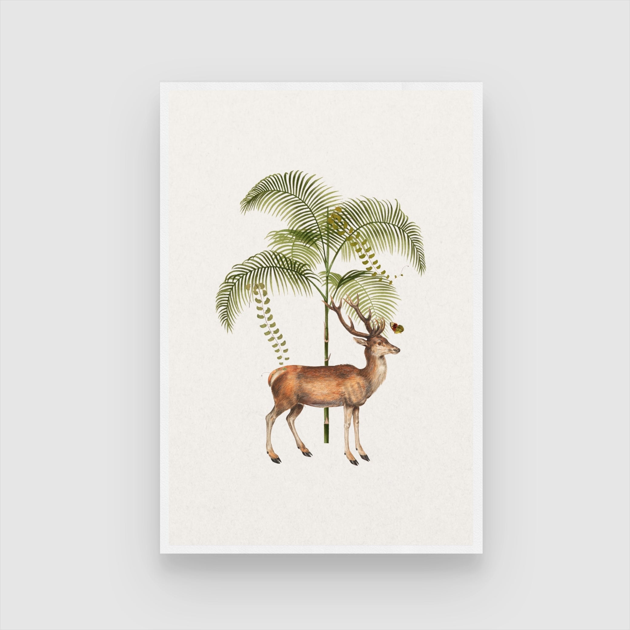 Forest Stag & Palm — Elegant Deer Botanical Wall Art 2 : 3 Vertical Premium Wall Art Canvas by MeriDeewar