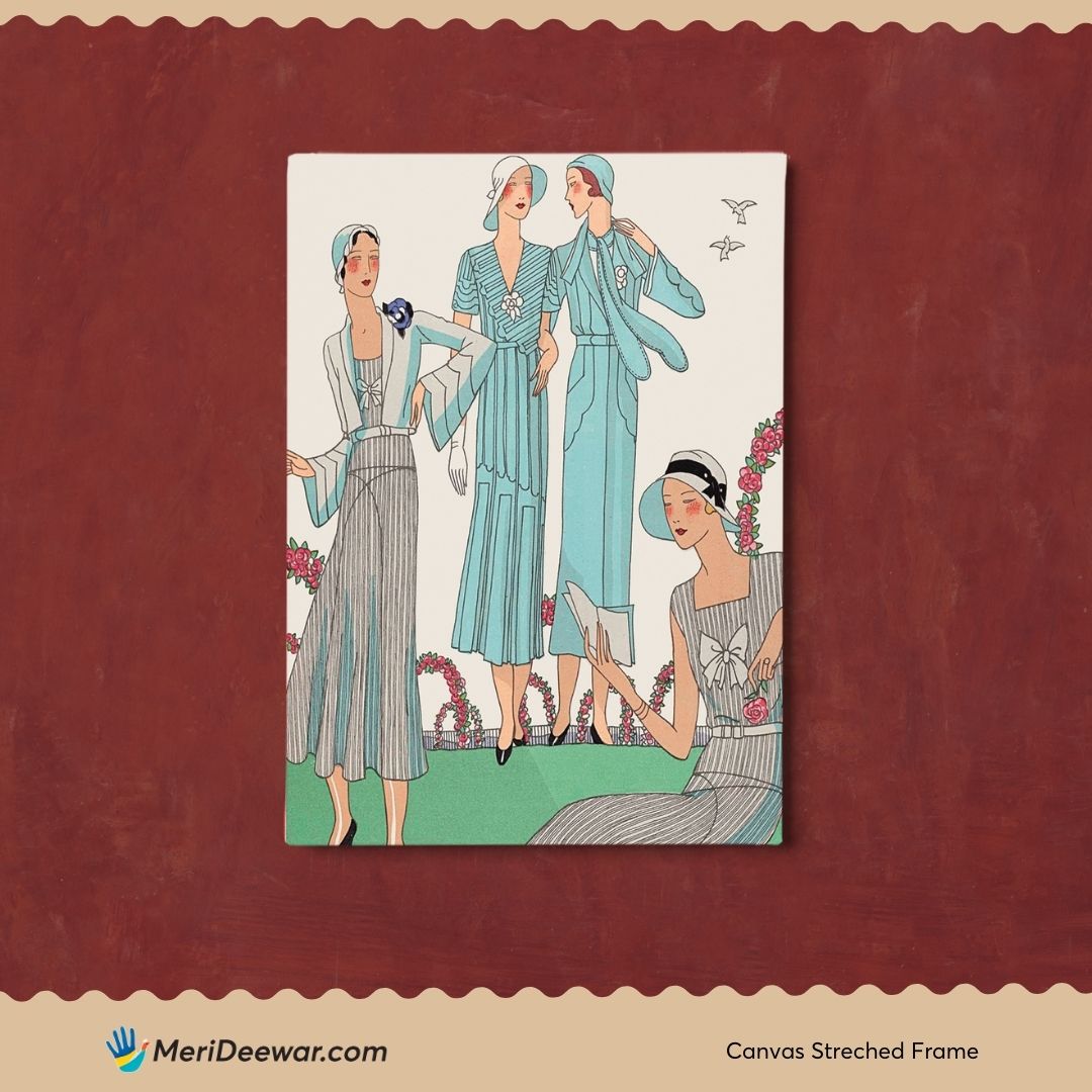 Four Ladies in the Green Artwork 3 : 4 Vertical New Premium Wall Art Canvas by MeriDeewar