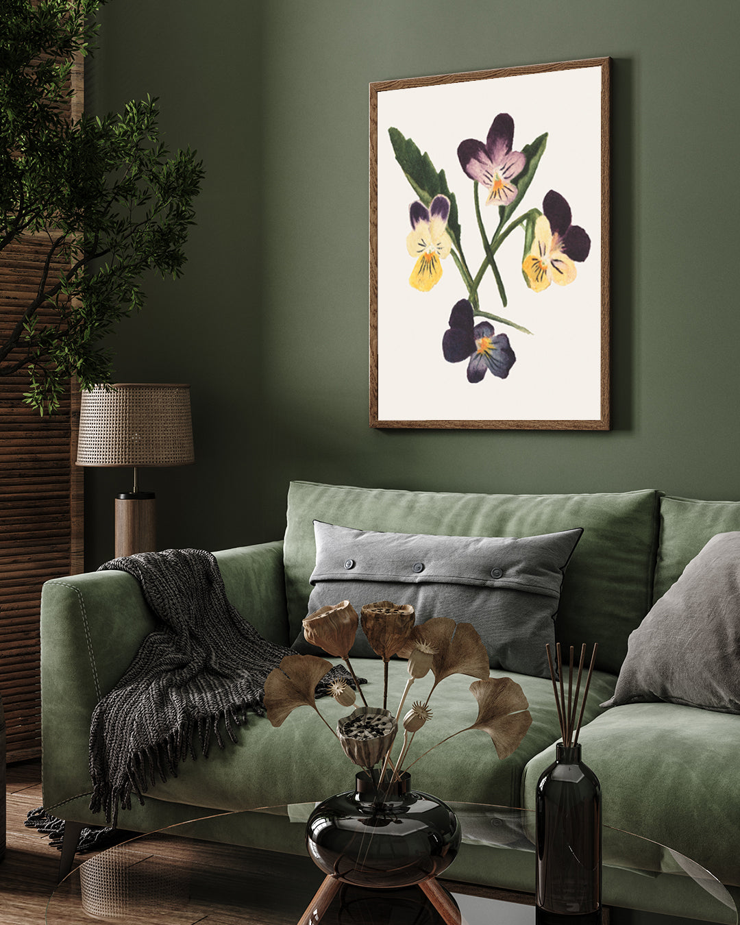 Four Purple Flowers/ Untitled Pansies by Mary Vaux Walcott 3 : 4 Vertical New Premium Wall Art Canvas by MeriDeewar