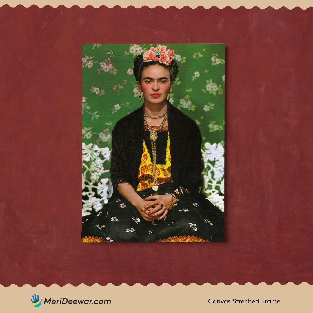 Frida Kahlo Colorful Portrait Painting 3 : 4 Vertical New Premium Wall Art Canvas by MeriDeewar