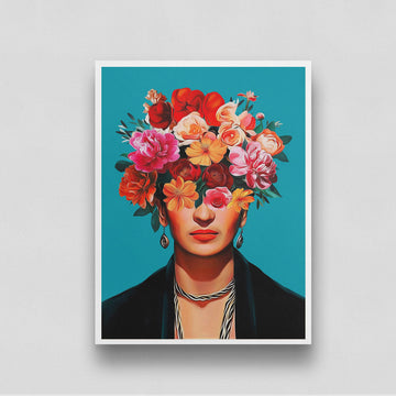 Frida Kahlo Portrait with Flowers Painting 3 : 4 Vertical New Premium Wall Art Canvas by MeriDeewar