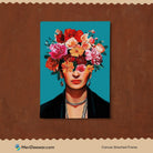 Frida Kahlo Portrait with Flowers Painting 3 : 4 Vertical New Premium Wall Art Canvas by MeriDeewar