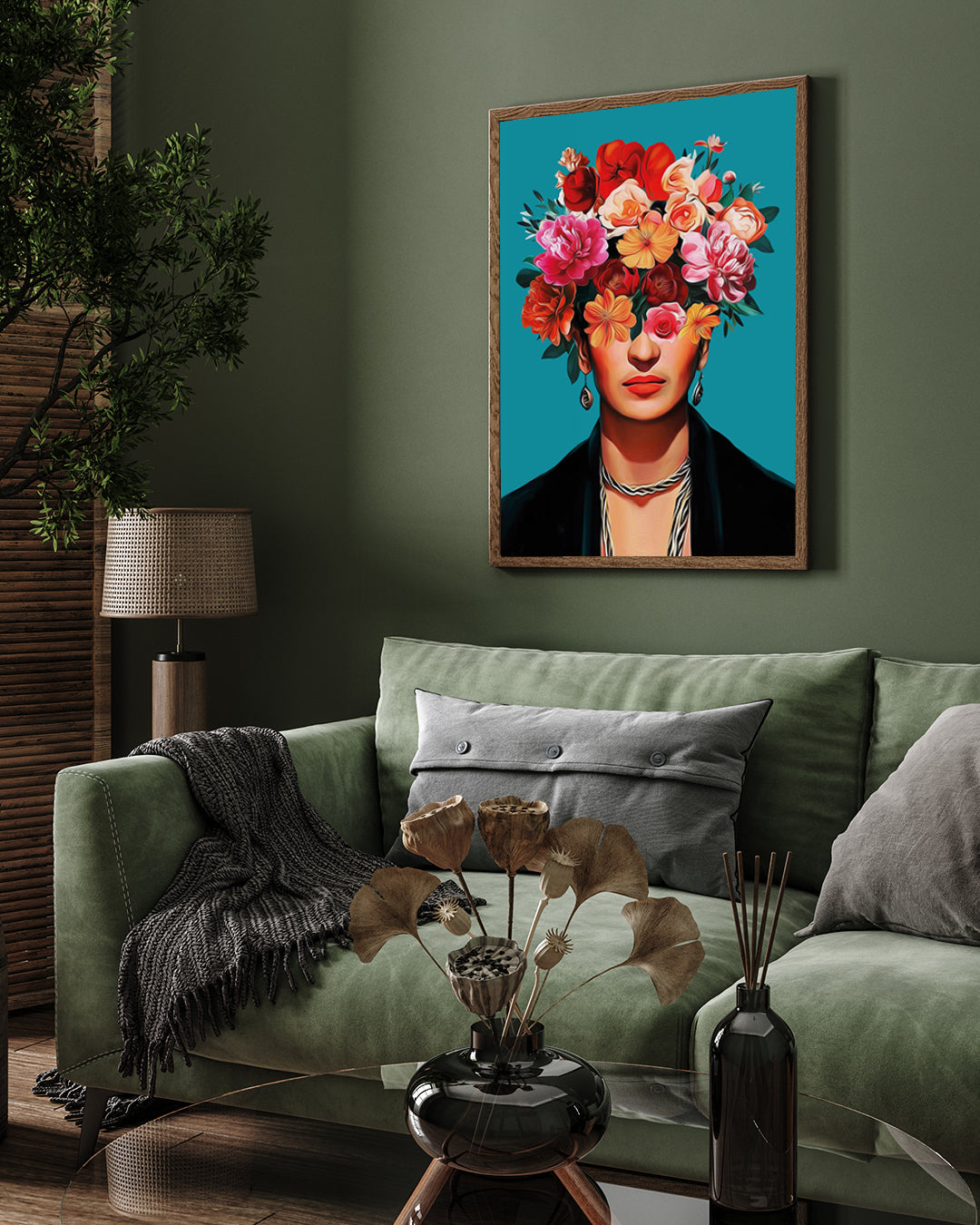 Frida Kahlo Portrait with Flowers Painting 3 : 4 Vertical New Premium Wall Art Canvas by MeriDeewar