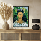 Frida Kahlo Self Portrait Painting for Living Room | Thorn Necklace & Hummingbird Wall Art 4 :5 Vertical Premium Wall Art Canvas by MeriDeewar