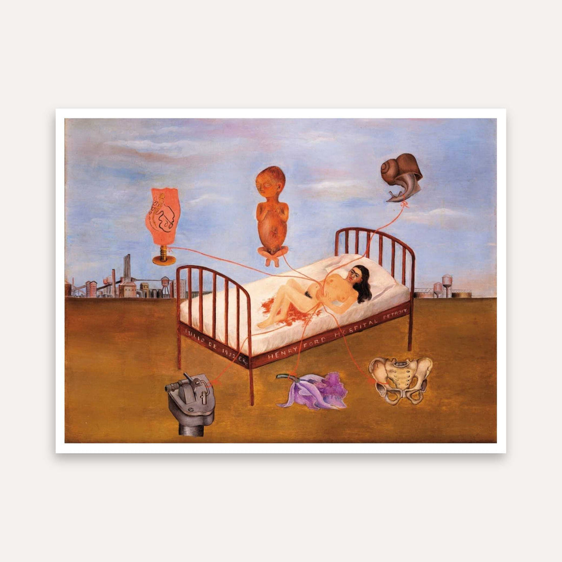Frida Kahlo The Flying Bed Surreal Painting for Living Room | Giclée Fine Art Print 4 : 3 Horizontal Premium Wall Art Canvas by MeriDeewar