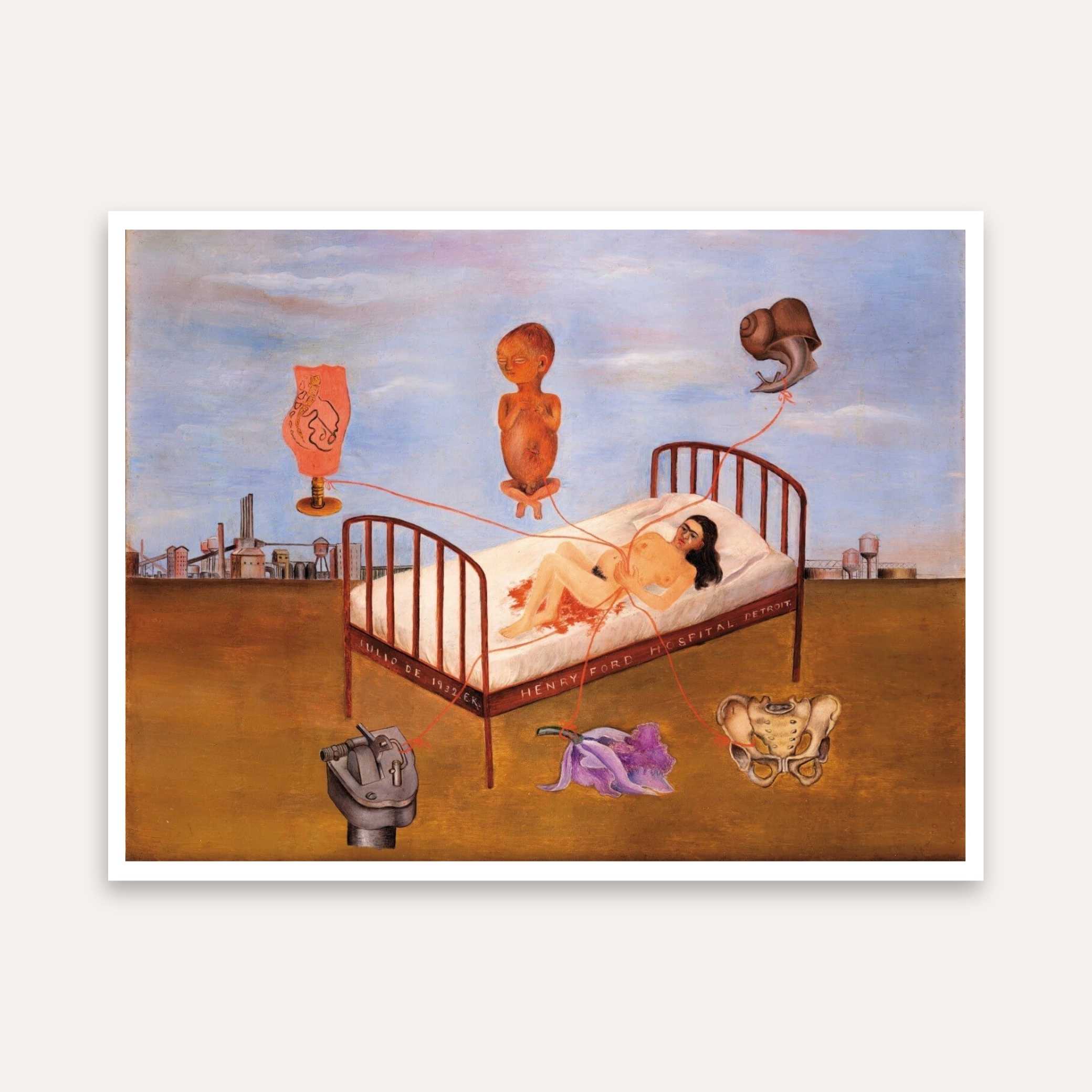 Frida Kahlo The Flying Bed Surreal Painting for Living Room | Giclée Fine Art Print 4 : 3 Horizontal Premium Wall Art Canvas by MeriDeewar