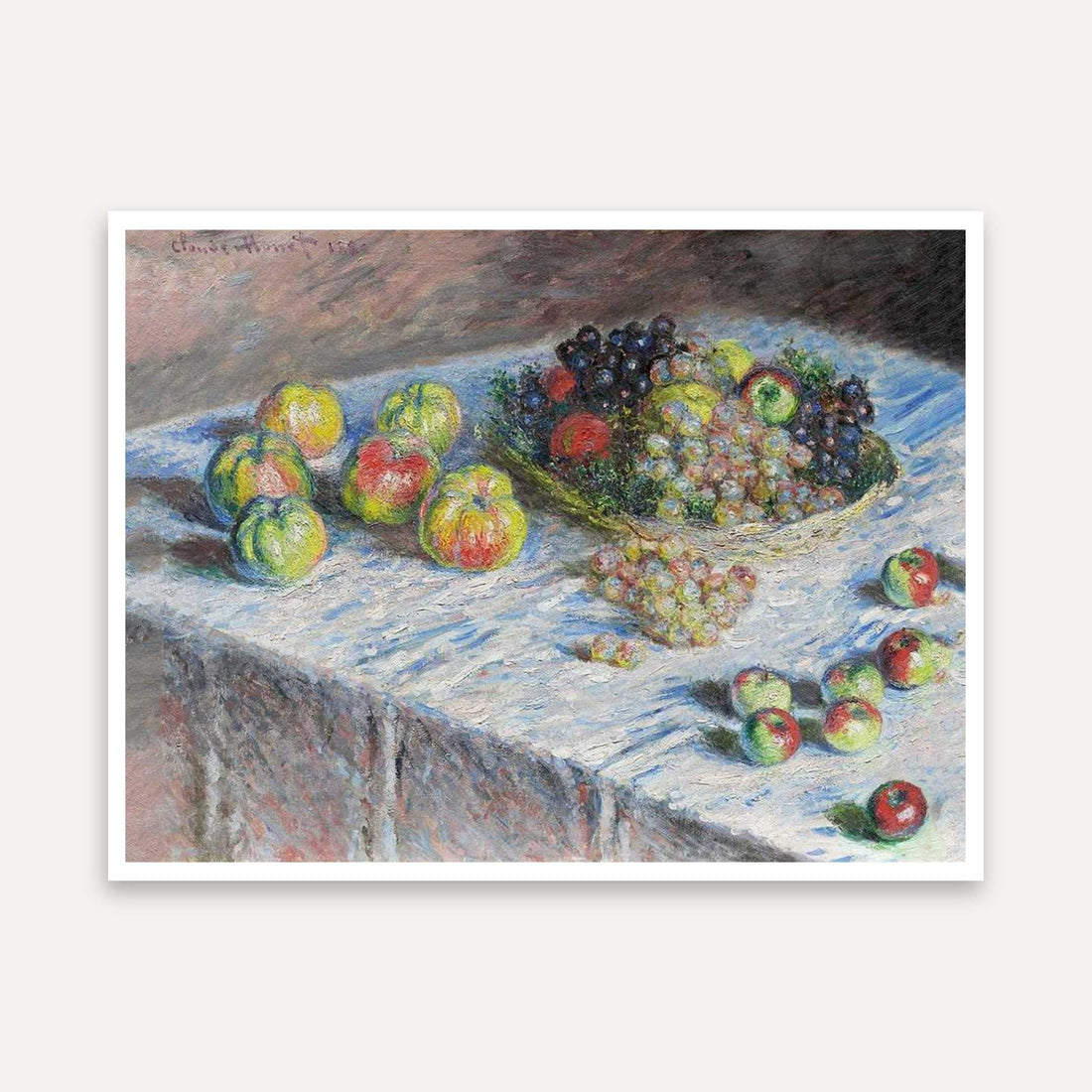 Fruit Still Life Painting for Dining Room | Claude Monet Apples & Grapes | Wall Art Print 4 : 3 Horizontal Premium Wall Art Canvas by MeriDeewar