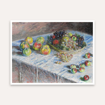 Fruit Still Life Painting for Dining Room | Claude Monet Apples & Grapes | Wall Art Print 4 : 3 Horizontal Premium Wall Art Canvas by MeriDeewar