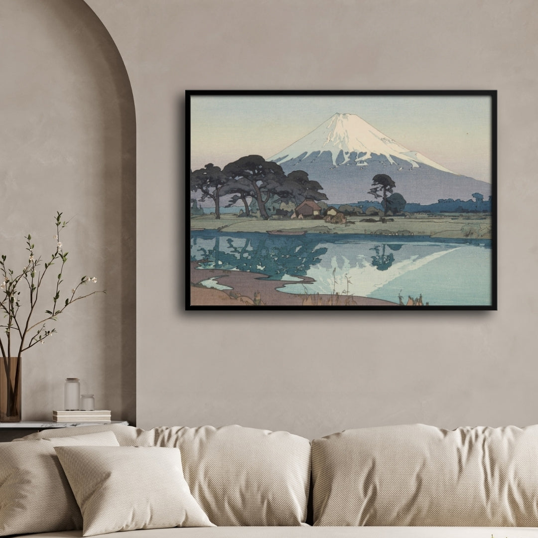 Fujiyama (First Light of the Sun) – Yoshida Hiroshi Japanese Woodblock Print 2 : 3 Horizontal Premium Wall Art Canvas by MeriDeewar