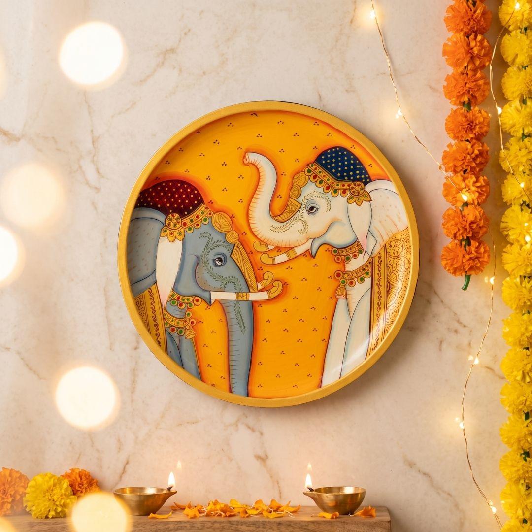 Gajraj Shringar | Hand-Painted Royal Elephants Wall Art Curate Premium Wall Art Canvas by MeriDeewar