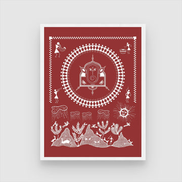 Ganesh Pooja Warli Painting: Unique Indian Art Decor 3 : 4 Vertical New Premium Wall Art Canvas by MeriDeewar