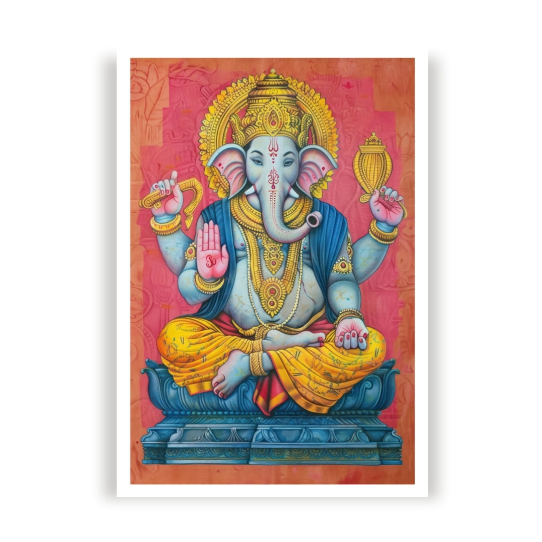 Ganesha Indian Devotional Painting Premium Wall Art Canvas by MeriDeewar