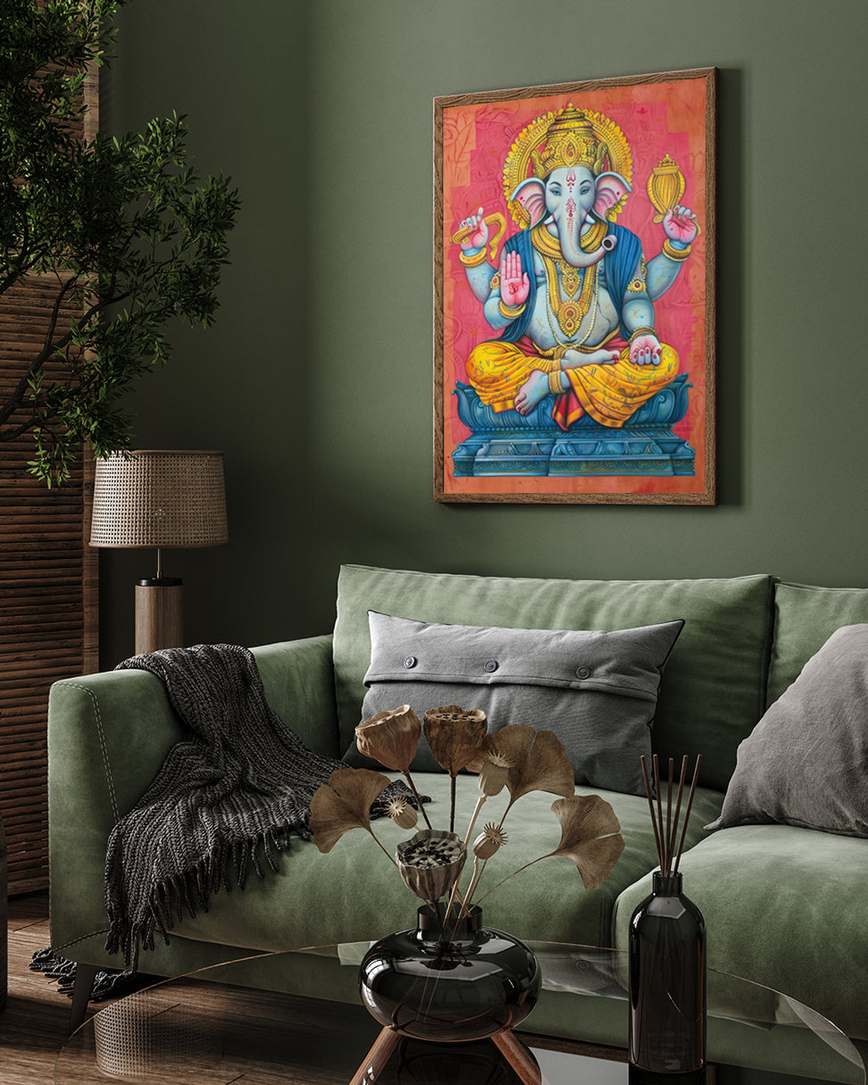 Ganesha Indian Devotional Painting Premium Wall Art Canvas by MeriDeewar