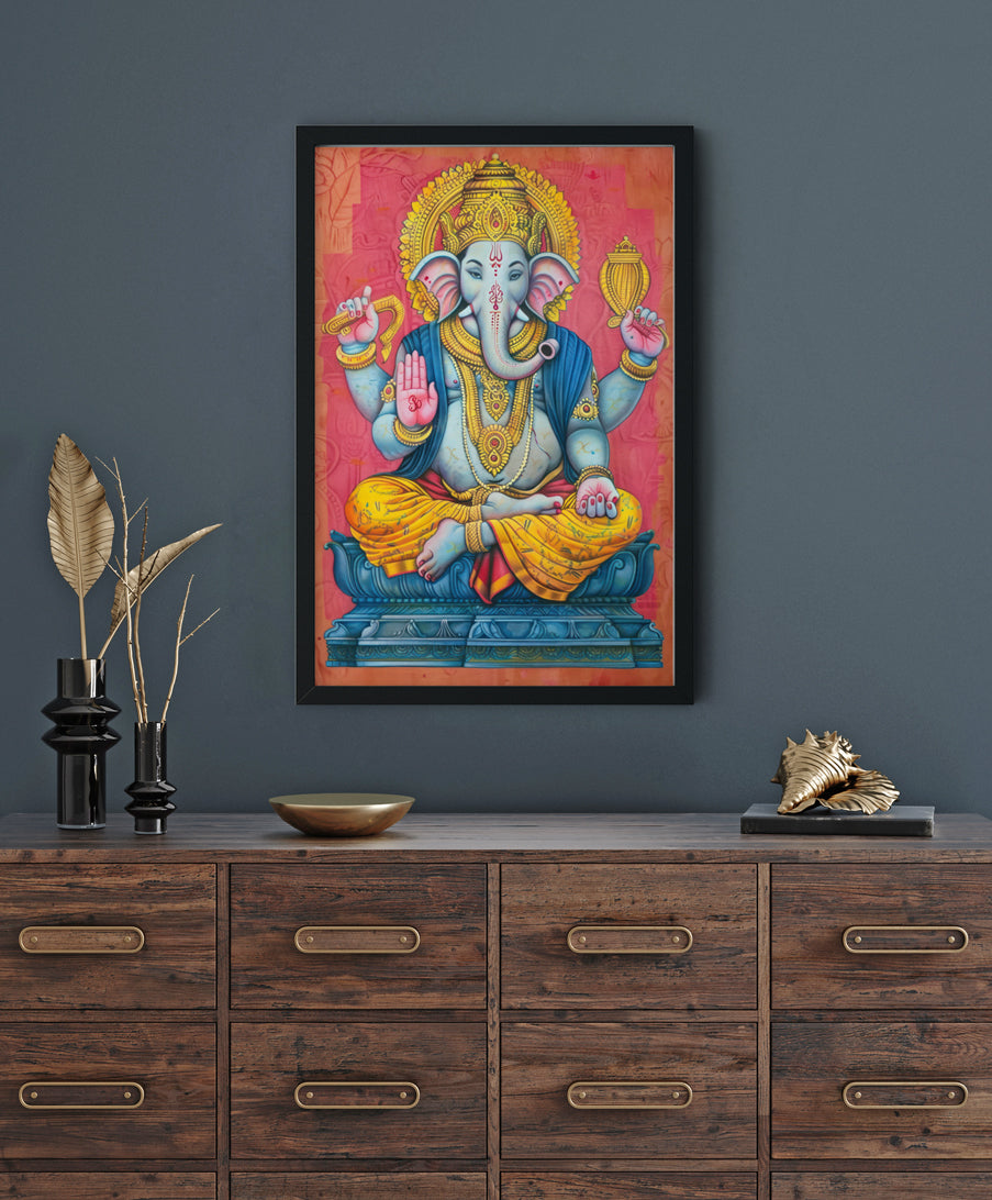 Ganesha Indian Devotional Painting Premium Wall Art Canvas by MeriDeewar