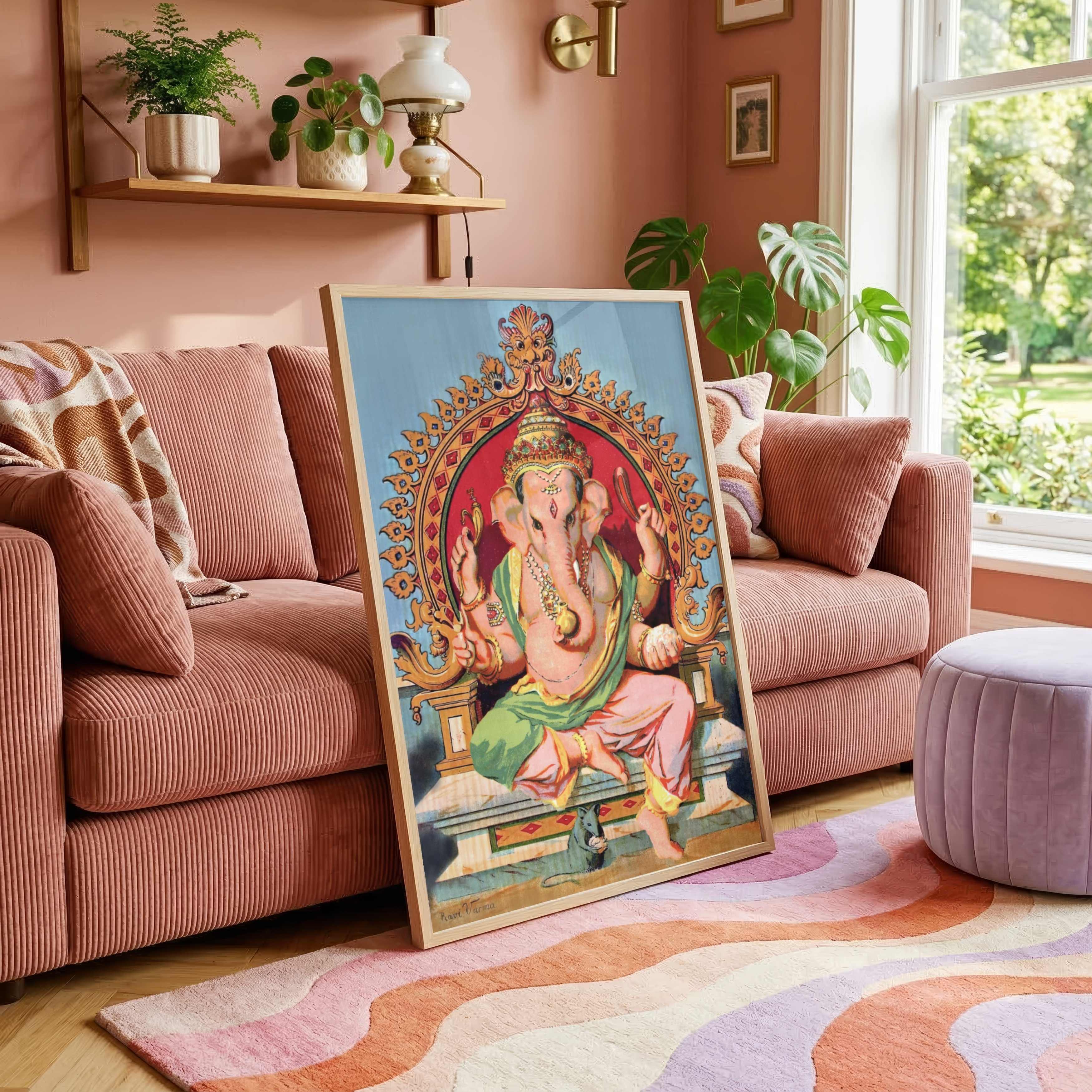 Ganesha Painting for Home by Raja Ravi Varma | Spiritual Wall Art for Living Room & Pooja Room 3 : 4 Vertical Premium Wall Art Canvas by MeriDeewar