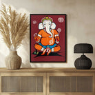 Ganesha Painting for Home – Jamini Roy Folk Art Style | Spiritual Wall Art India 3 : 4 Vertical Premium Wall Art Canvas by MeriDeewar